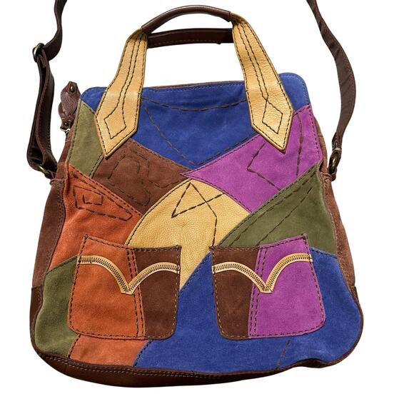 Lucky Brand Suede Leather Colorful Patchwork Bag - Picture 1 of 11